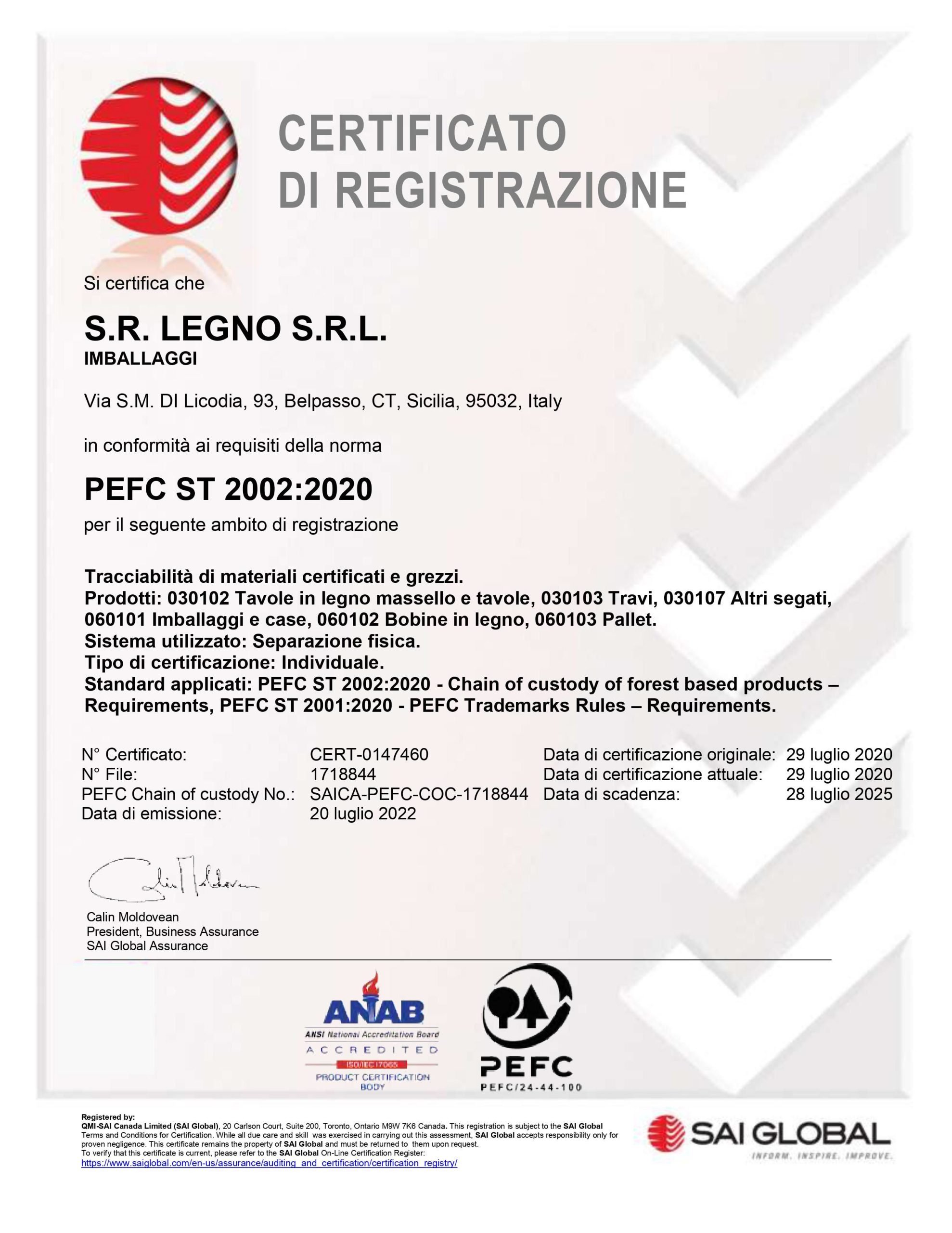 SAI GLOBAL_CERTIFICATO DI REGISTRAZIONE